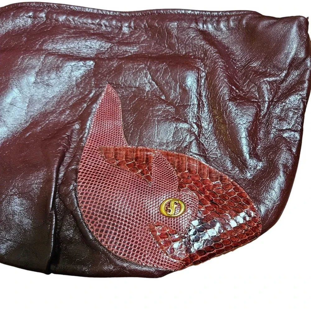 Vintage F Brand Hobo Hand Bag Womens Burgundy Leather Size 9‎ x 14 In